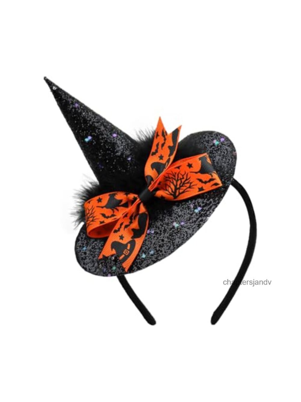Glitter Witch Hat Headband With Bow & Feathers Halloween Costume Accessory